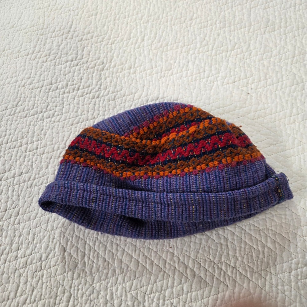 Unbranded Woven Boho Beanie Hat Purple Orange Red Geometric Skull Cap Unisex - Picture 2 of 2